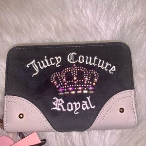 Juicy Couture Black and Cream Wallet with Ornate Crown Design